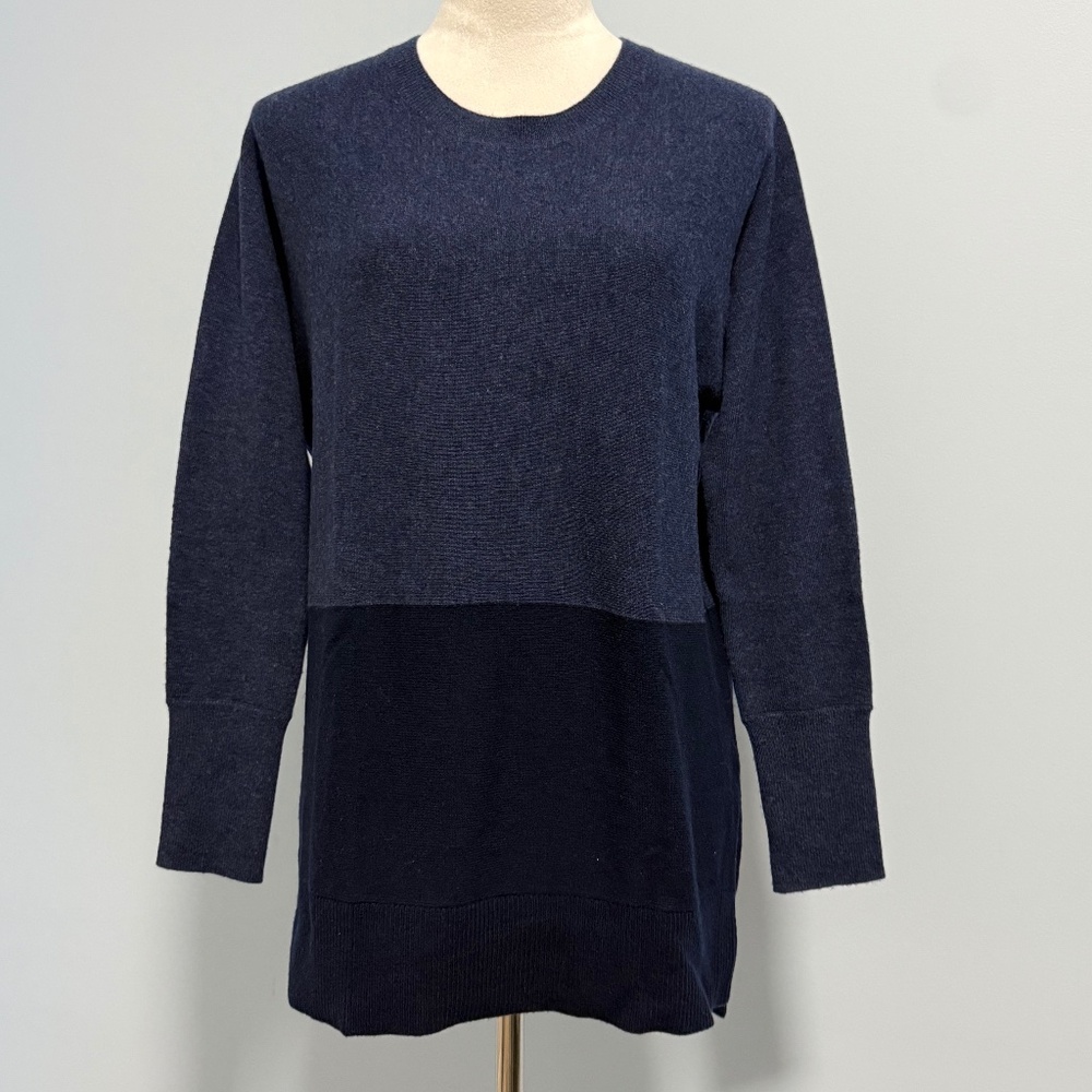 Athleta Women’s Colorblock Navy Blue Wool Cashmere Crewneck Sweater Size XS